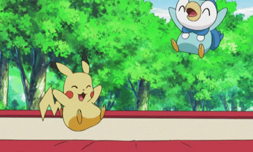 Pikachu And Piplup Jumping GIF