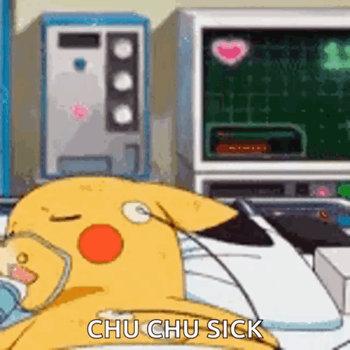 Pikachu In Hospital Bed With Oxygen Mask GIF