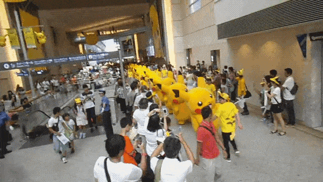 Pikachu Lined Up Parade GIF