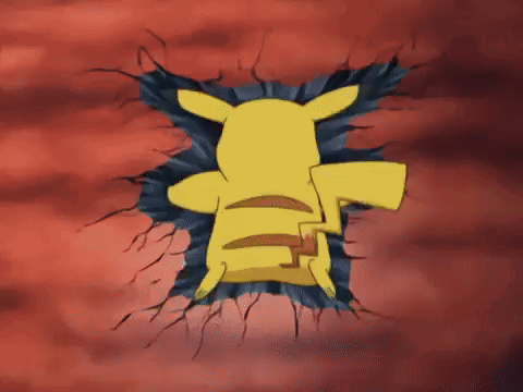 Pikachu Sticking Head Out of Hole in Wall