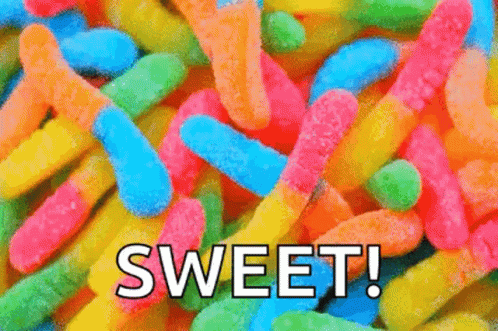 Pile Of Colorful Gummy Worms Saying Sweet GIF