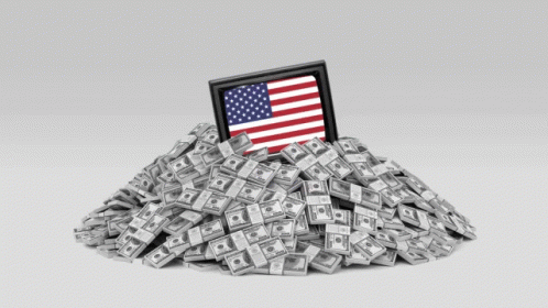 Pile of Money With American Flag