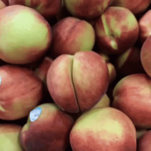 Pile of Peaches With Blue Label