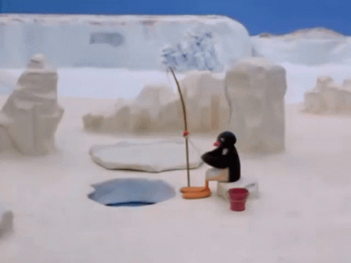 Pingu Throws Fishing Rod GIF