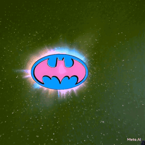Pink and Blue Batman Logo Surrounded by Green Stars