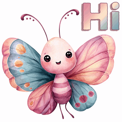 Pink and Blue Butterfly Saying Hi