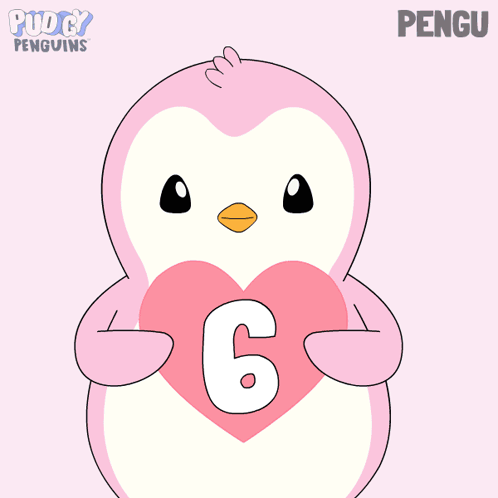Pink and Blue Penguin Holding Heart Number 6