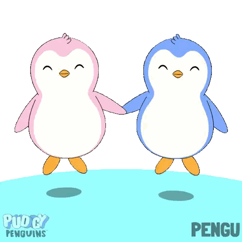 Pink and Blue Penguins Standing