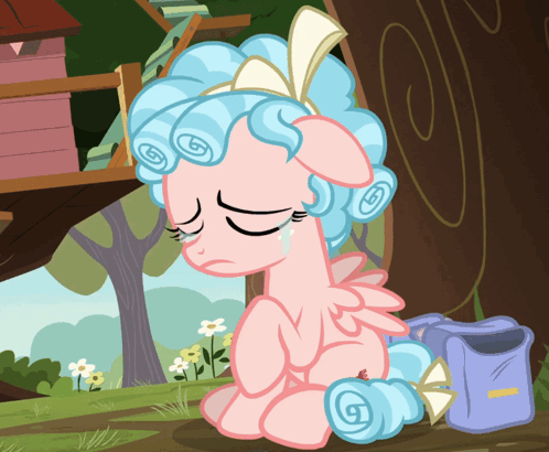Pink and Blue Pony With Swirl Hair Crying