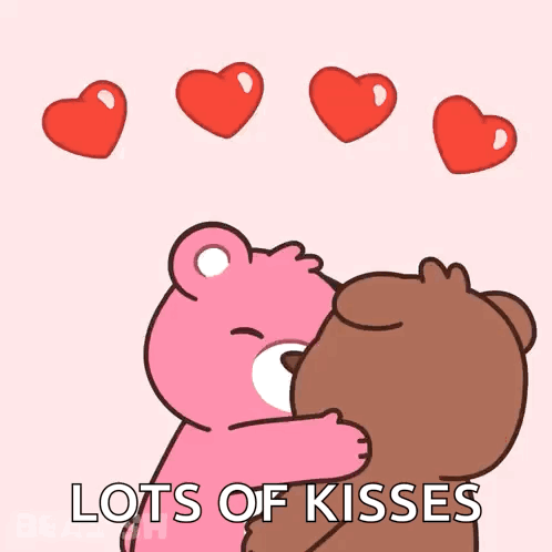 Pink And Brown Teddy Bears Hugging With Hearts Lots Of Kis GIF