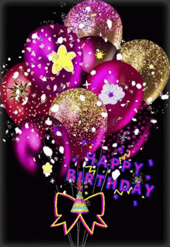 Pink And Gold Happy Birthday Balloons GIF