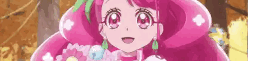 Pink and Green Anime Girl with Flower