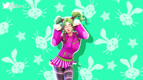 Pink and Green Girl with Rabbits and Stars