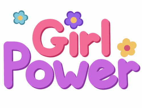 Pink and Purple Girl Power Logo With Flowers