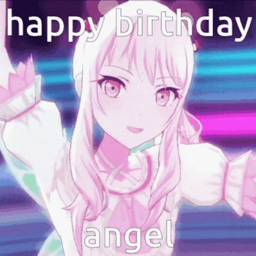 Pink and White Anime Girl Happy Birthday Angel