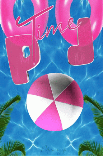 Pink and White Beach Ball with Time