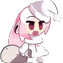 Pink and White Cartoon Character in Hat and Gloves