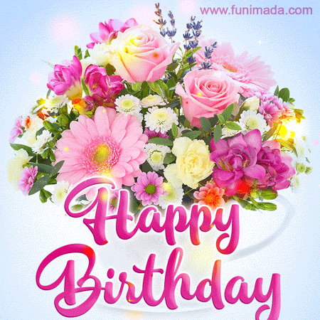 Pink And White Flower Bouquet Happy Birthday GIF