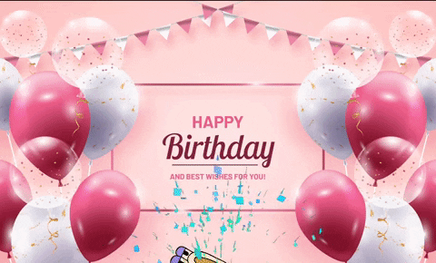 Pink And White Happy Birthday Balloons GIF
