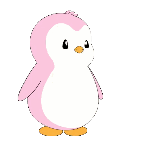 Pink and White Penguin Pointing to the Side