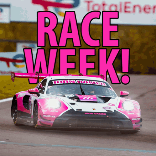 Pink and White Race Car Saying Race Week