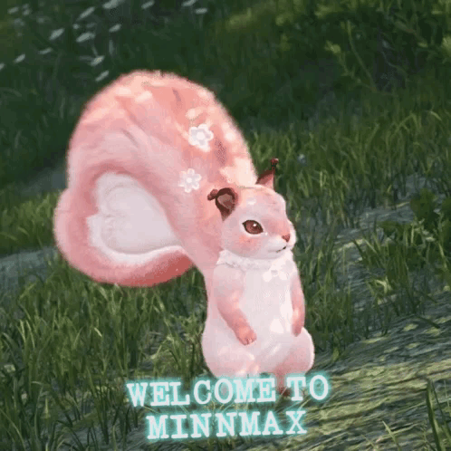 Pink and White Squirrel Saying Welcome to Minnmax