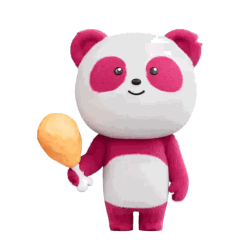 Pink and White Stuffed Panda Holding Chicken Leg