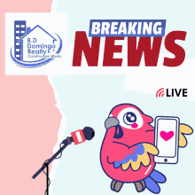 Pink Animated Parrot Breaking News GIF