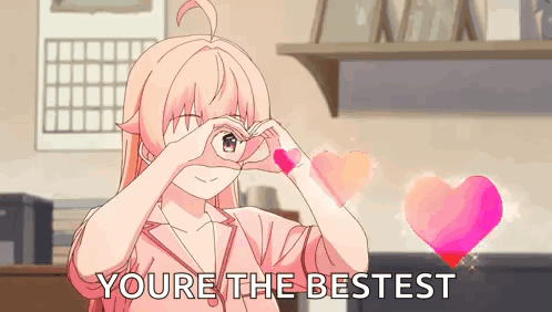 Pink Anime Girl Hand Heart Over Eyes