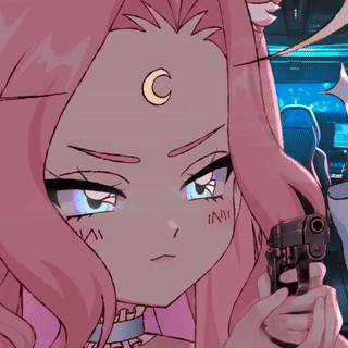 Pink Anime Girl Holding Gun Says Stop
