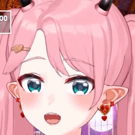 Pink Anime Girl with Horns and Earrings