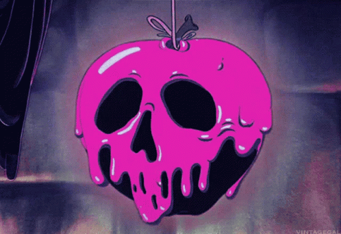 Pink Apple with Skull Hanging from Rope