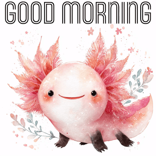 Pink Axolotl With Flowers Good Morning