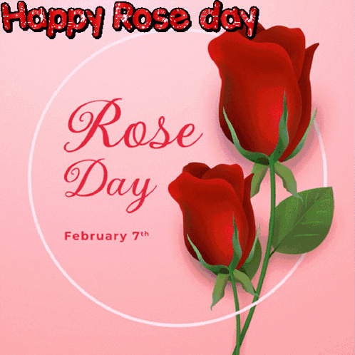 Pink Background Two Red Roses Happy Rose Day GIF