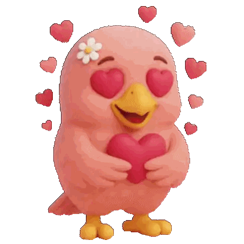 Pink Bird With Heart Eyes Holding Heart