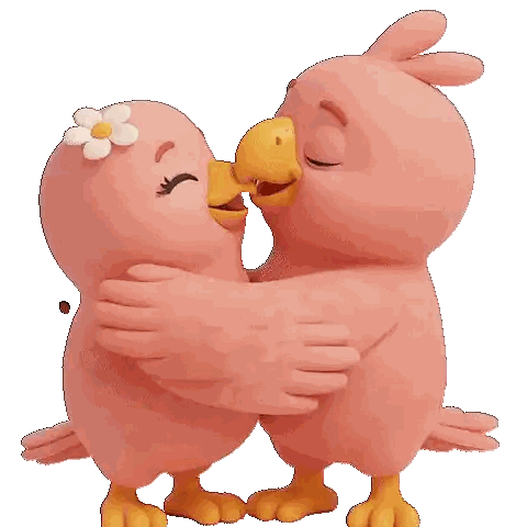 Pink Birds Kissing with Heart