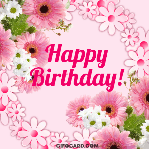 Happy Birthday Pink Flower Petals GIF