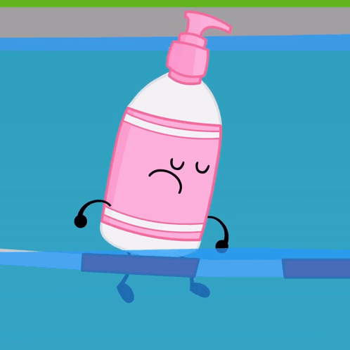 Pink Bottle with Angry Face in Pool