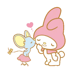 Pink Bunny and Blue Mouse Kissing