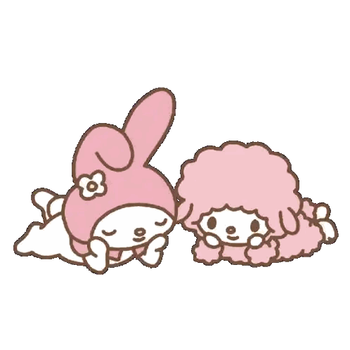 Pink Bunny and Poodle Laying With Hearts