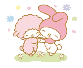 Pink Bunny and Sheep Hugging