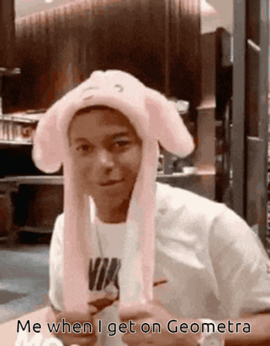 Pink Bunny Hat Man Me When On Geometra GIF