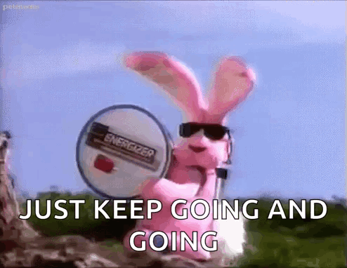 Pink Bunny Holding Energizer Sign