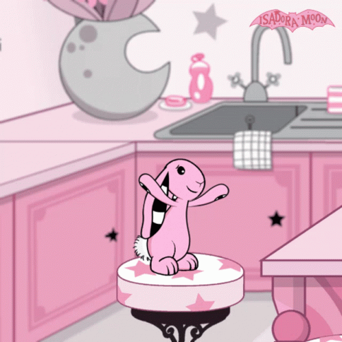 Pink Bunny Hopping On Stool Isadora Moon GIF