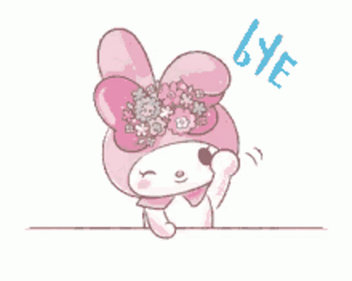 Pink Bunny With Flowers Saying Bye