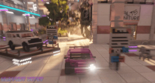 Pink Car Driving Past Nitude Sign GIF