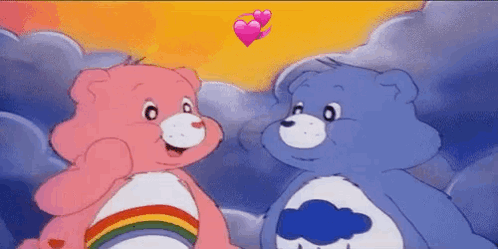 Pink Care Bear And Blue Care Bear Standing GIF