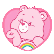Pink Care Bear Holding Rainbow