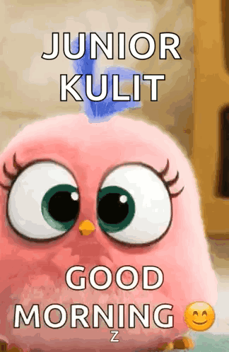 Pink Cartoon Bird Says Junior Kulit Good Morning
