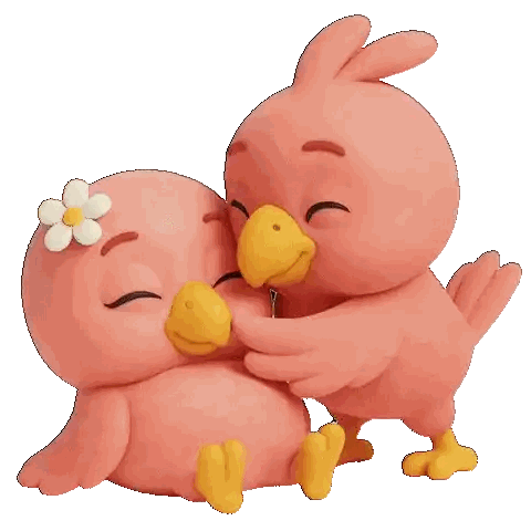 Pink Cartoon Birds with Flower
